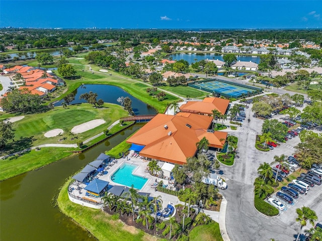 aerial view with a water view