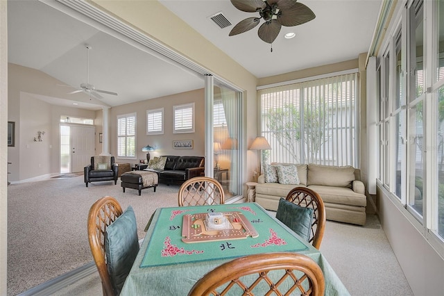 sunroom / solarium featuring vaulted ceiling and ceiling fan