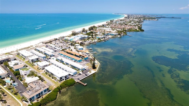 aerial view with a view of the beach and a water view