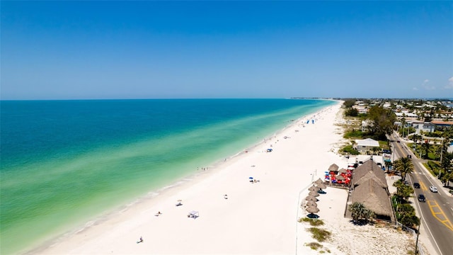 property view of water featuring a beach view