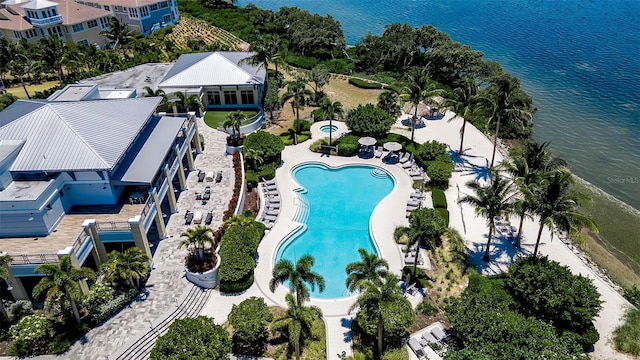 aerial view featuring a water view