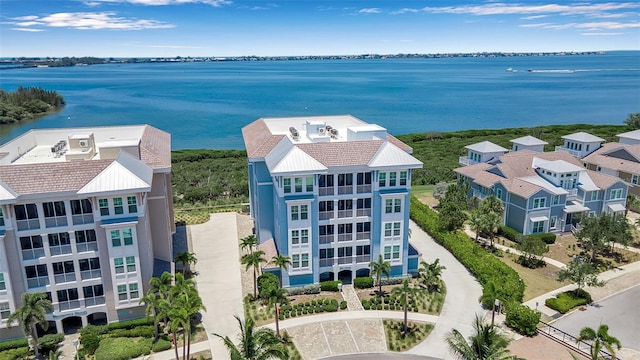 aerial view with a water view