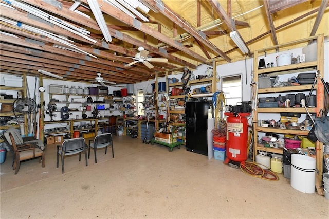 storage room with ceiling fan