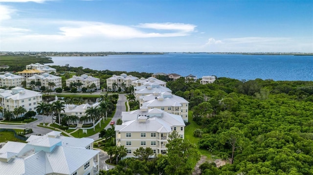 drone / aerial view featuring a water view