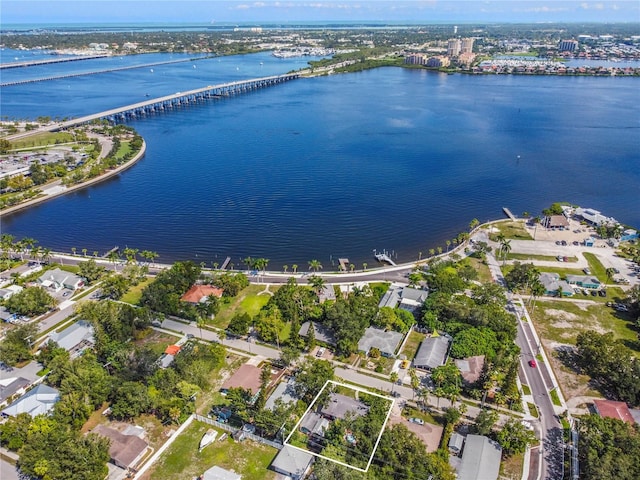 bird's eye view featuring a water view