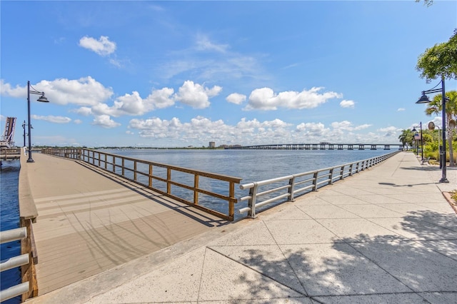 dock area with a water view