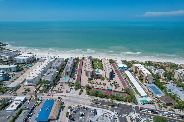 aerial view with a view of the beach and a water view