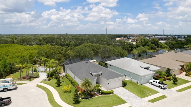 bird's eye view featuring a water view