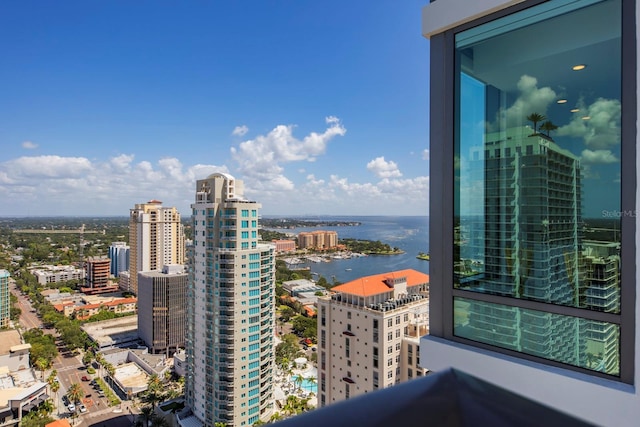 property's view of city with a water view