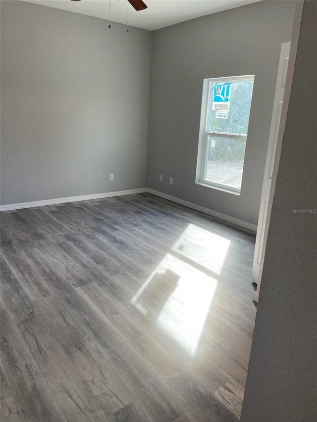 spare room with wood-type flooring and ceiling fan