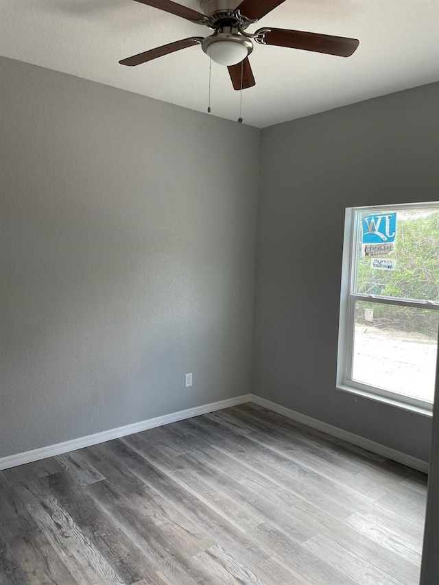 spare room with hardwood / wood-style floors and ceiling fan