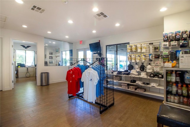 interior space featuring a wealth of natural light, dark wood-style flooring, and visible vents