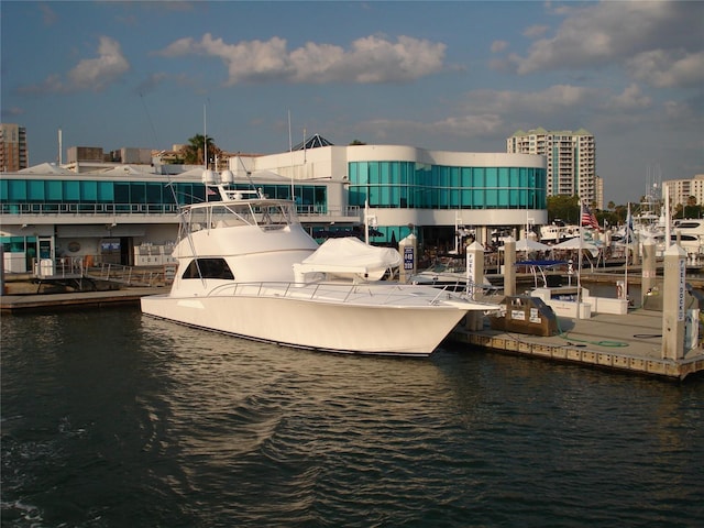 dock area featuring a water view