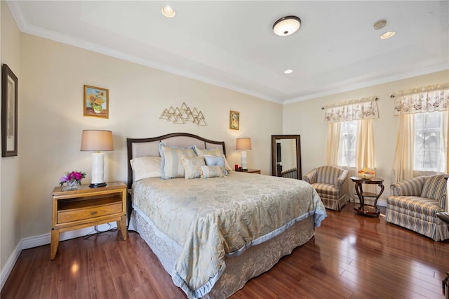 bedroom featuring dark hardwood / wood-style floors and ornamental molding