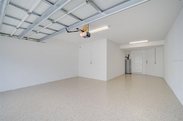 garage featuring a garage door opener and gas water heater