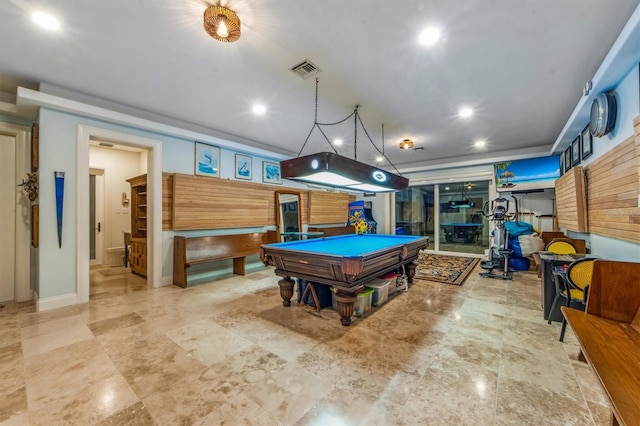 game room with light tile flooring and pool table