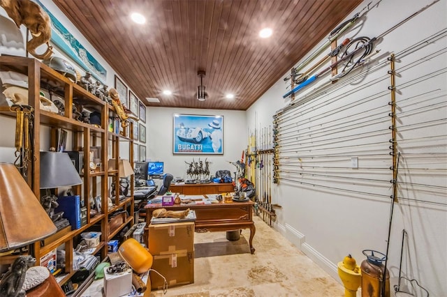 interior space with wooden ceiling