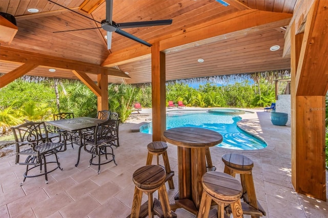 view of patio / terrace featuring a gazebo and ceiling fan