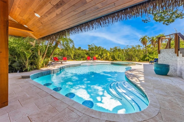 view of pool featuring a patio