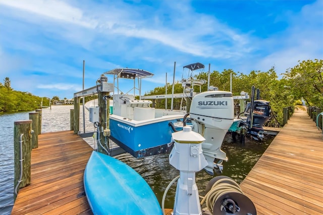 dock area with a water view