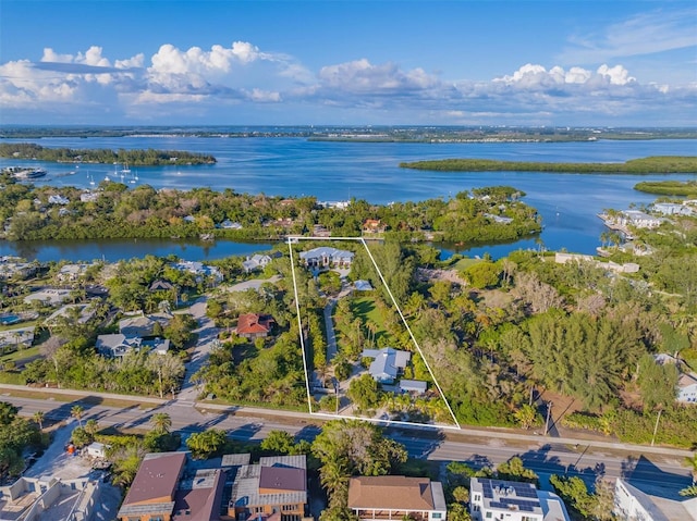 aerial view with a water view