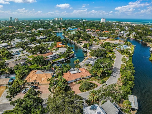 aerial view featuring a water view