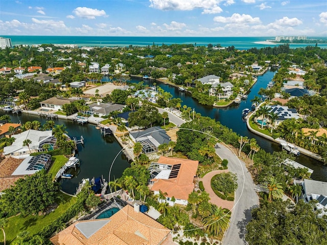 aerial view featuring a water view