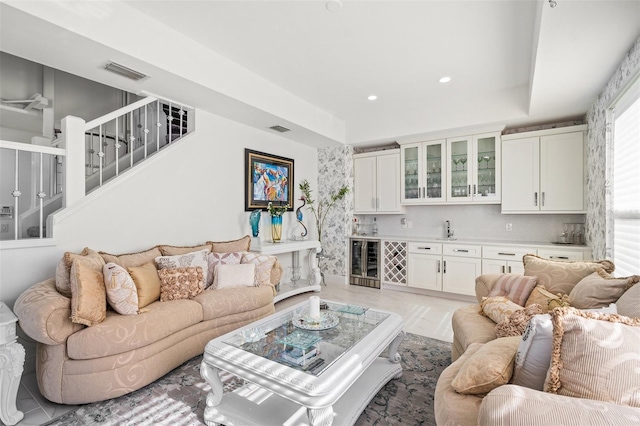 living room with wine cooler