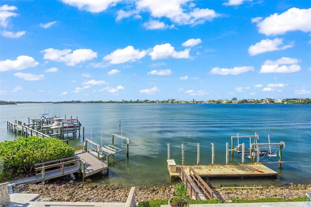 view of dock with a water view