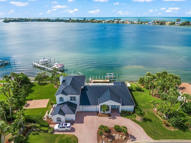 bird's eye view featuring a water view