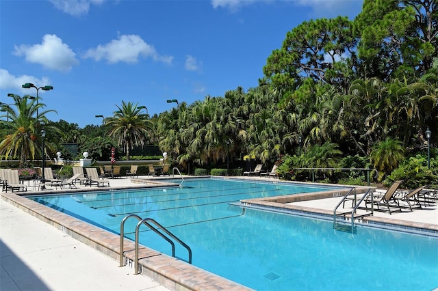 view of swimming pool with a patio area