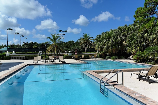 view of swimming pool with a patio