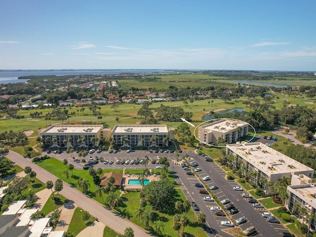 aerial view featuring a water view