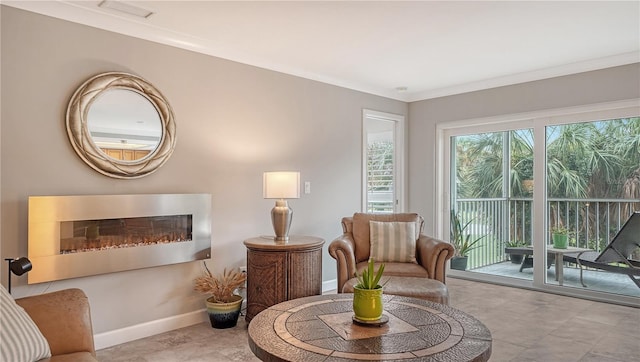 sitting room with light tile floors