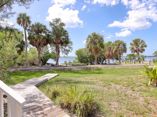 view of yard with a water view