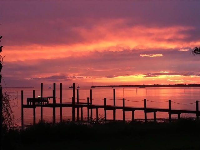 view of dock with a water view