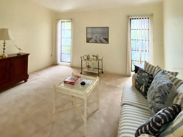 living room with light carpet and plenty of natural light