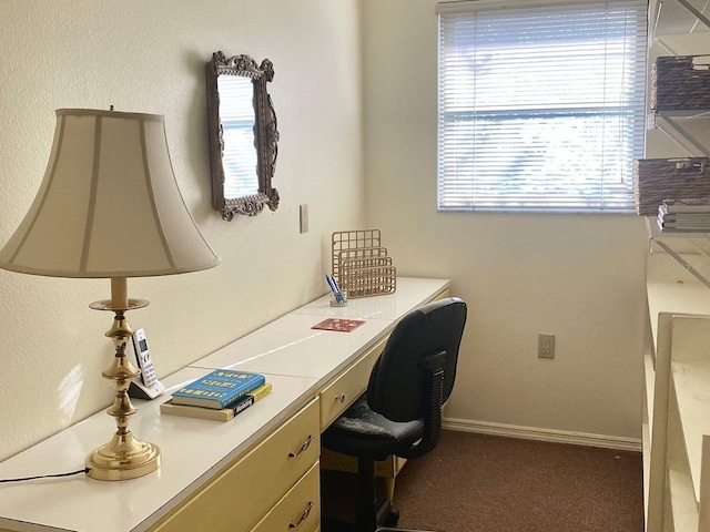 home office with dark carpet