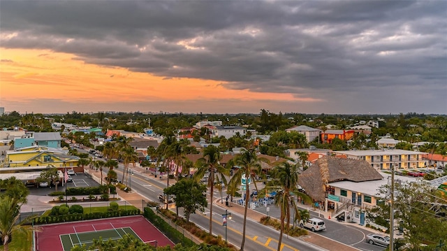 view of aerial view at dusk