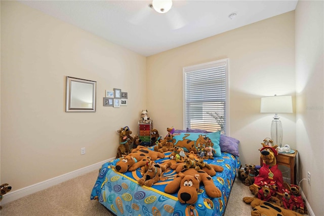 bedroom featuring carpet and ceiling fan