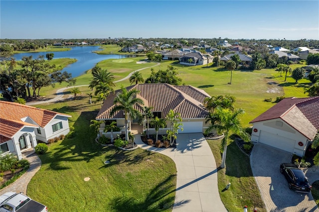 aerial view featuring a water view