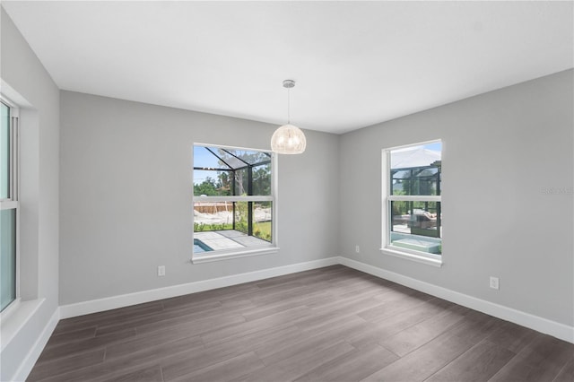 spare room featuring a wealth of natural light and dark wood-type flooring