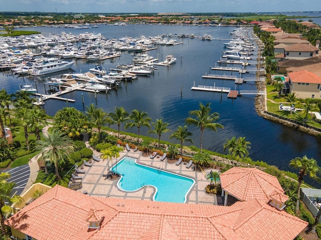 aerial view with a water view