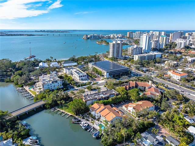 bird's eye view featuring a water view