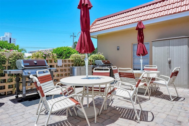 view of patio with a grill