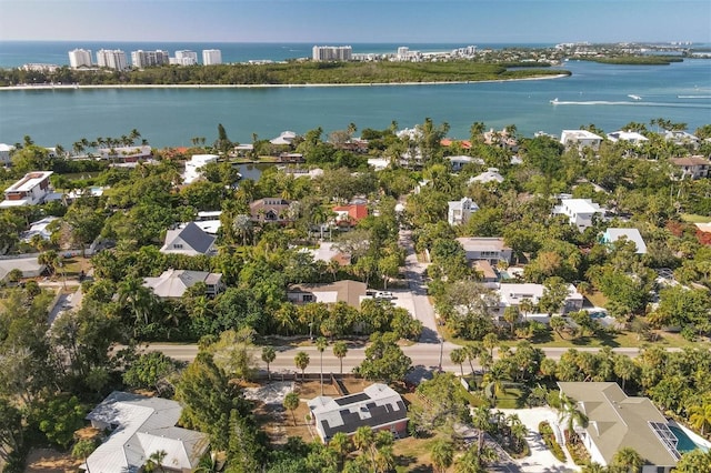 aerial view featuring a water view