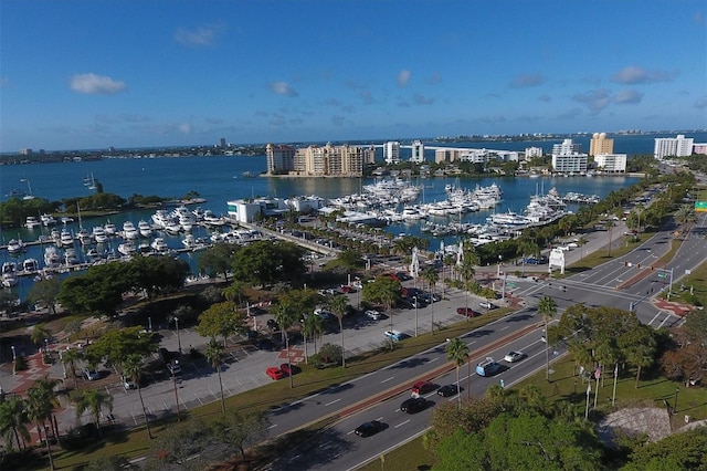 bird's eye view featuring a water view