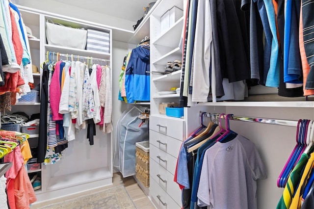 spacious closet featuring light hardwood / wood-style floors