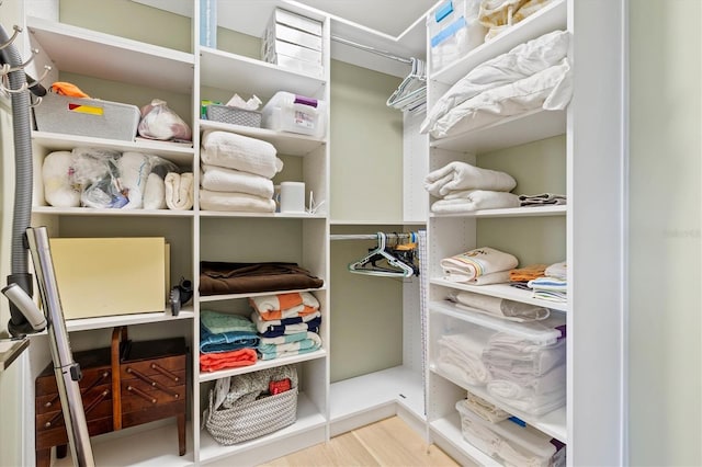 walk in closet with hardwood / wood-style flooring