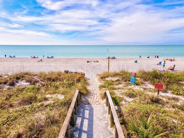 view of water feature featuring a beach view